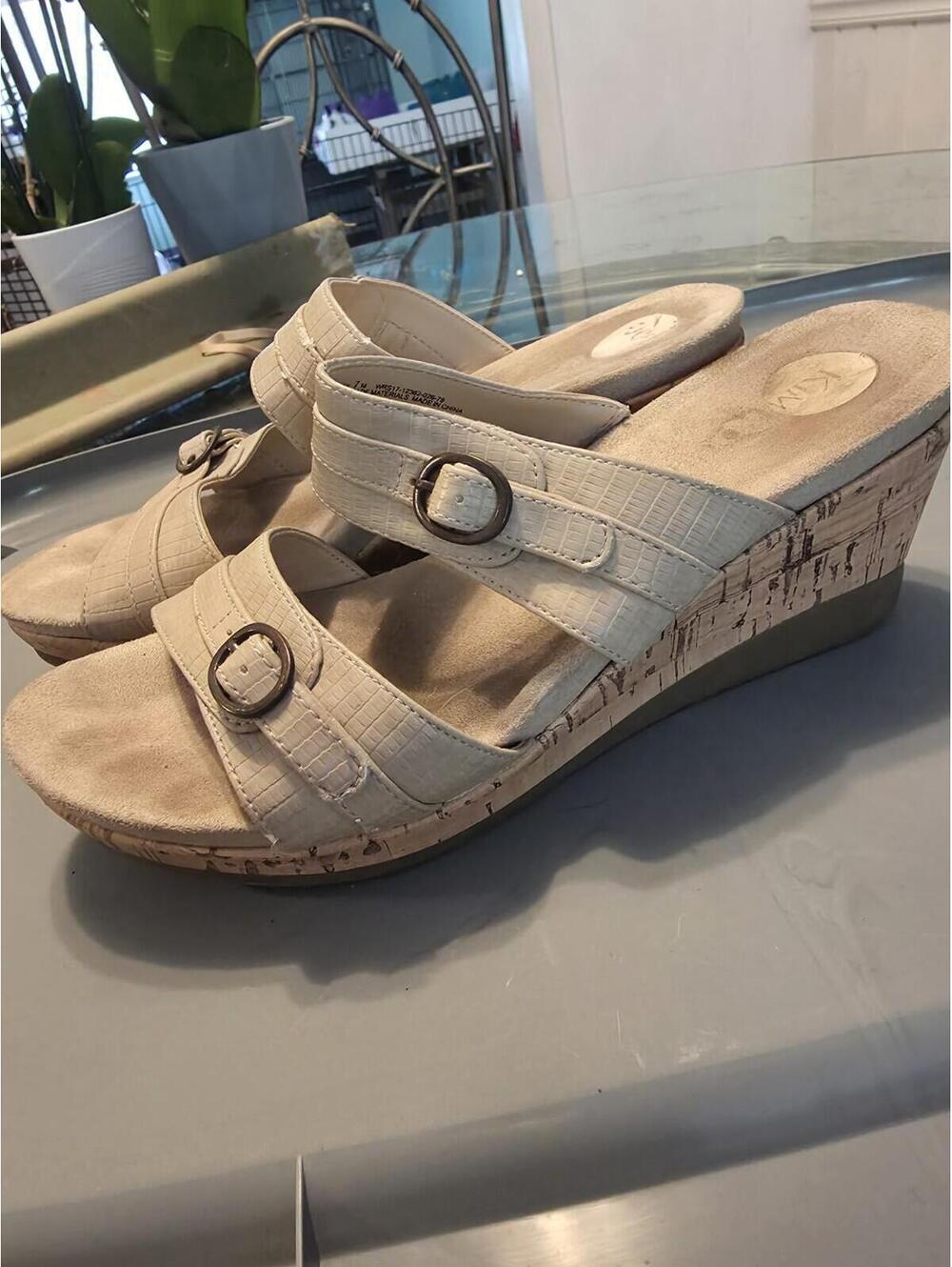 KIM ROGERS Women’s Beige Canvas Espadrille Wedge Heel Shoes Size 7 - Picture 2 of 5